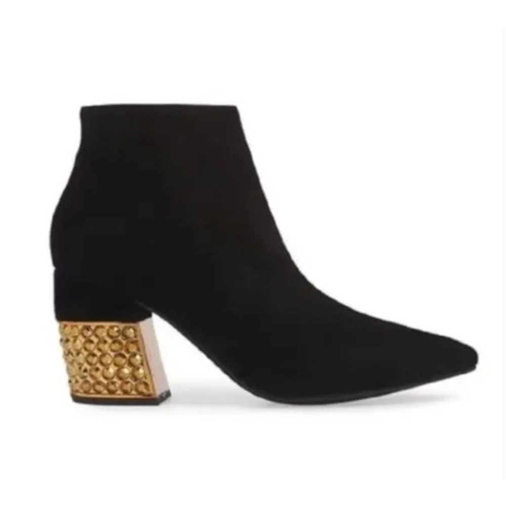 Jeffrey Campbell Final-JH Black Suede Crystal Embellished Gold Heel Booties 9